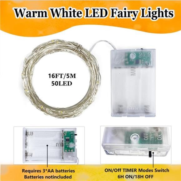4Pack Fairy Light Battery Operated with Timer,Waterproof 16FT 50LED String Light - Picture 5 of 6